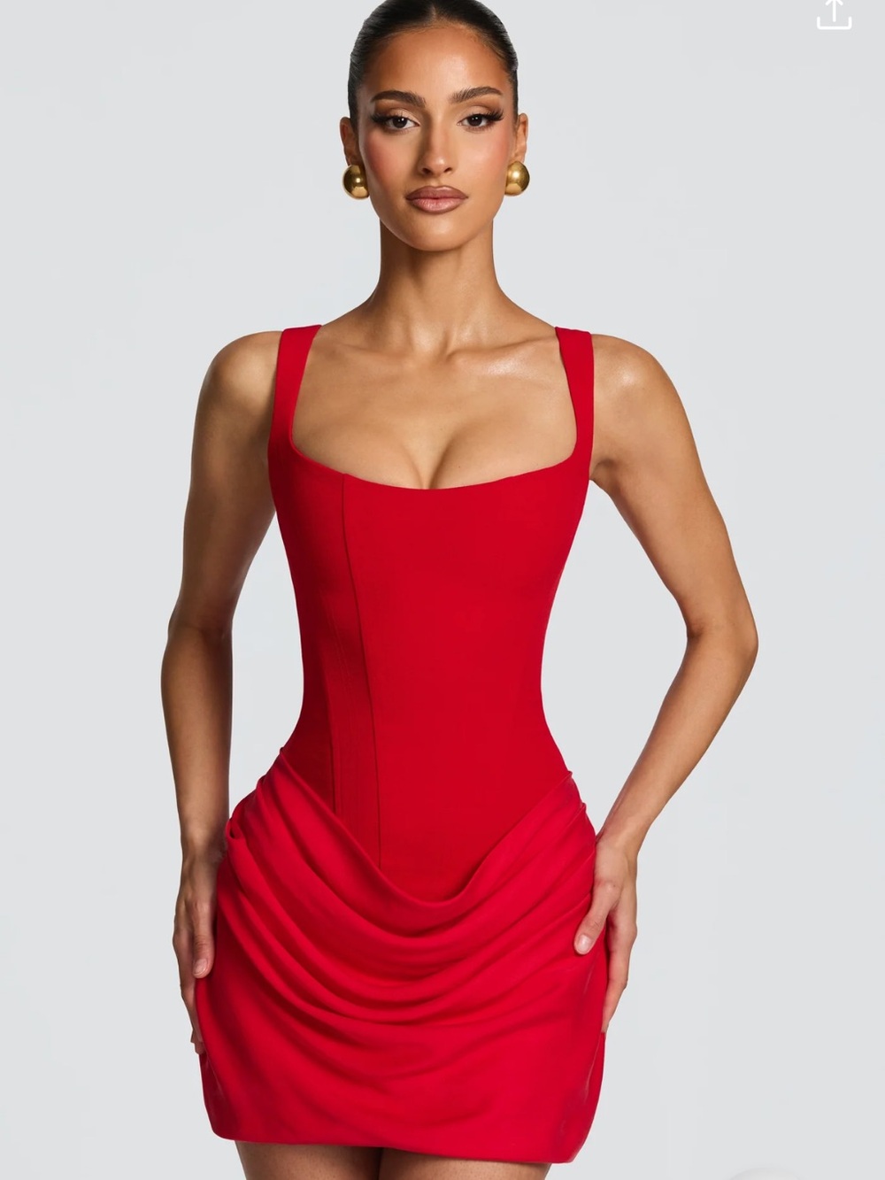 Red Mini Dress with Draped Skirt